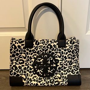 TORY BURCH Mini ELLA NYLON AND LEATHER TOTE TORY NAVY CLOUDED LEOPARD